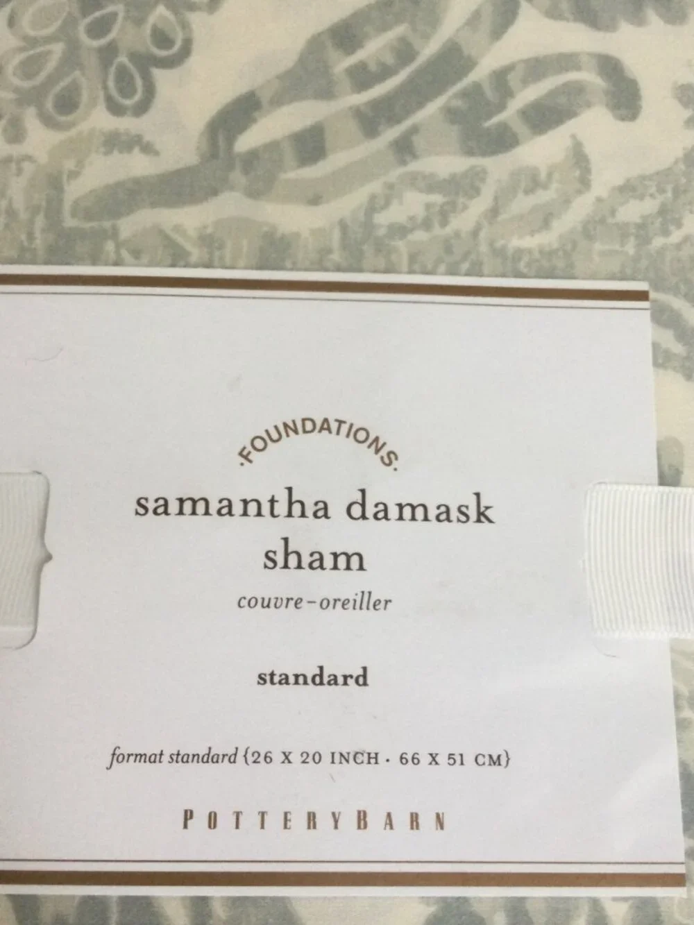 NEW Pottery Barn Foundations Samantha Damask Standard pillow sham Grey Cream